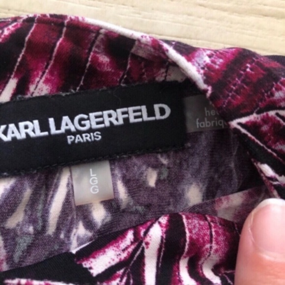 Karl Lagerfeld Black and Pink Tie Front 3/4 Sleeve Blouse - Picture 5 of 7